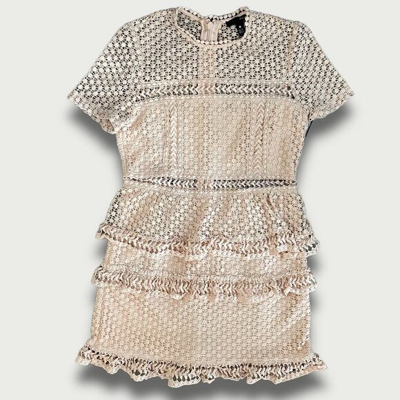 AQUA BODYCON KNIT YOLK LACE EYELET TIER MINI DRESS MEDIUM BLUSH PINK - Picture 7 of 14